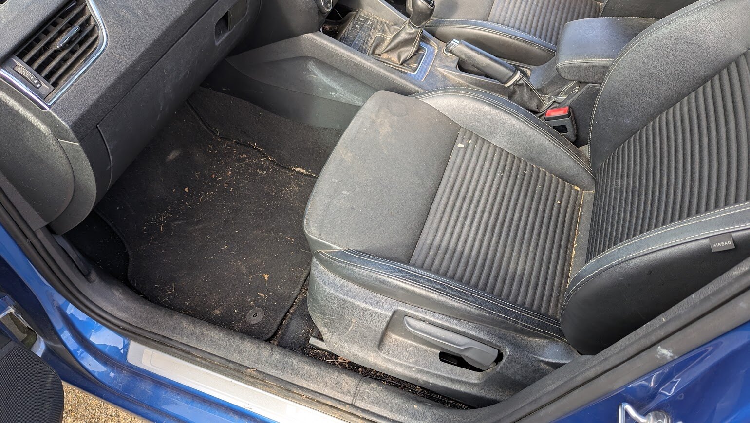 Skoda front passenger area before detailing in Peterborough, Cambridgeshire