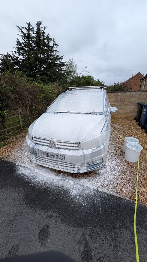 VW Touran snow foam pre-wash in St Ives, Cambridgeshire